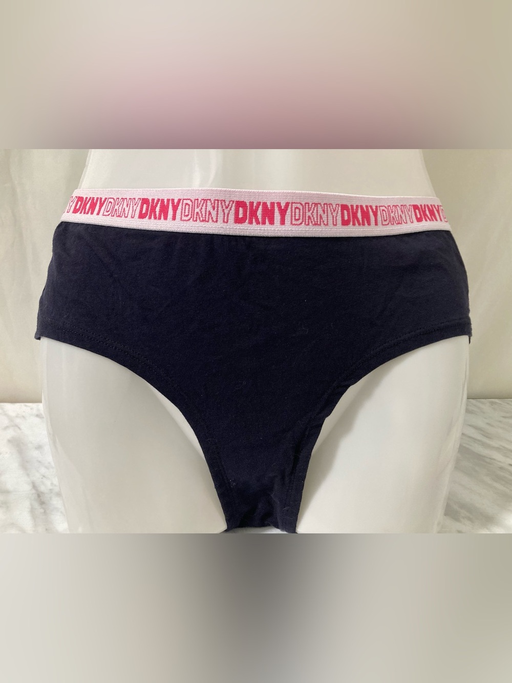 DKNY Navy Pink Logo Waist Cotton Hipster Briefs XL NWOT